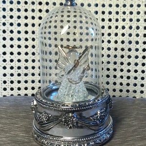 Vintage International Silver Christmas Angel Music Globe: Rotating Illuminated Spun Glass