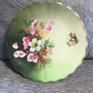 Vintage Bavaria Porcelain Gold Rimmed Flower Plate