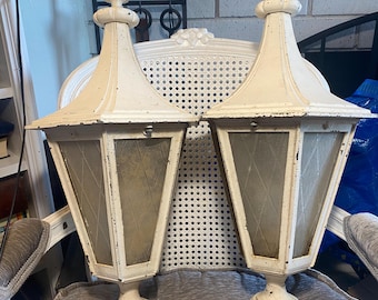 Gorgeous - Vintage - 1940&#39;s - 1950&#39;s -Beverly Hills Gate Lantern -Outdoor Lamp Post- Lovely Steepled Roof - Metal & Glass - 23&quot; T x 10.25 W