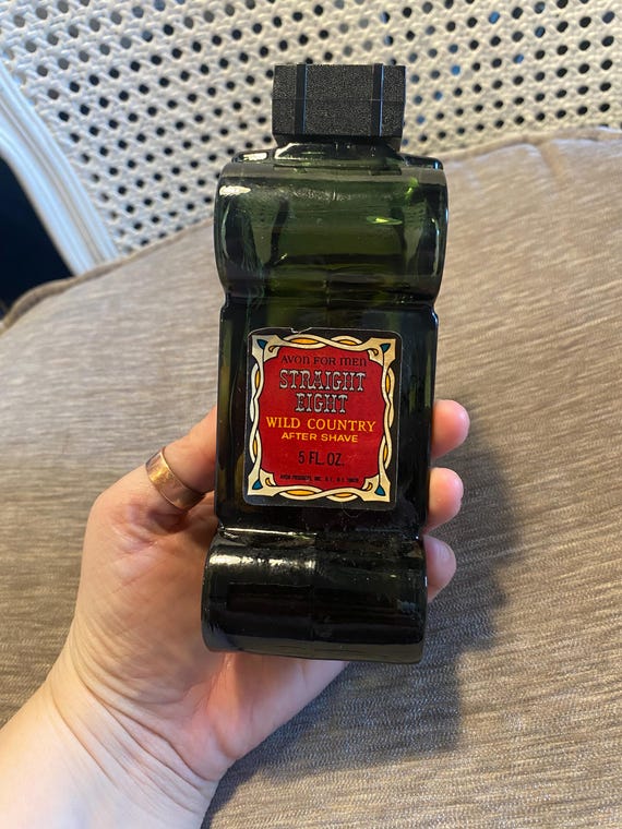 Vintage Avon "Straight Eight" Car Bottle: Dark Green Glass Decanter View 5