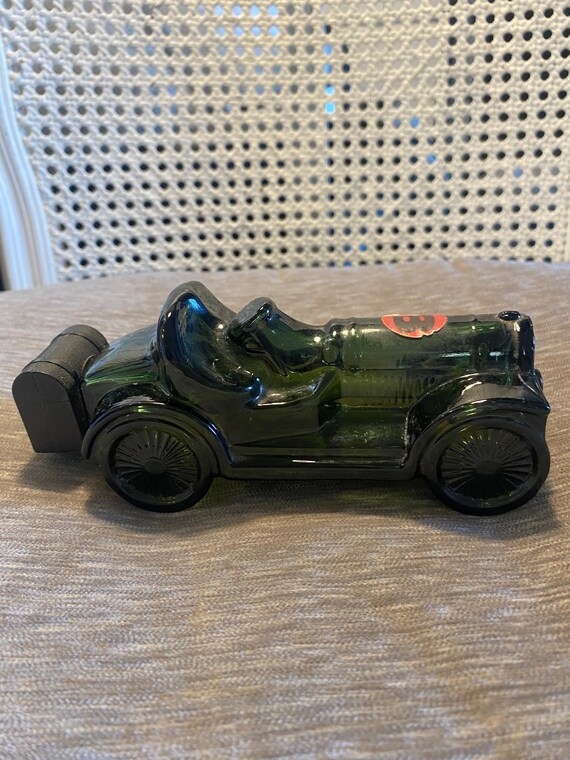 Vintage Avon "Straight Eight" Car Bottle: Dark Green Glass Decanter