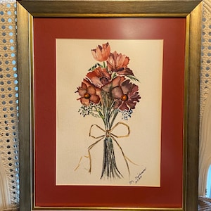 Original - Watercolor Painting - Signed and Dated by Artist - Bouquet of Flowers - M. Nieson - Framed - Matted - Under Glass - 15.5” x 12.5