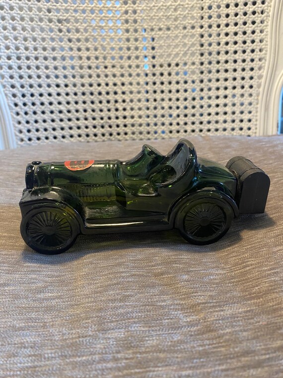 Vintage Avon "Straight Eight" Car Bottle: Dark Green Glass Decanter View 2