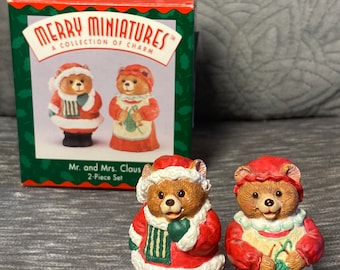 Miniaturas vintage de Hallmark Merry: Set de osos de Papá Noel