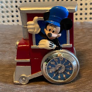 Vintage - 1990&#39;s - Disney Mickey Mouse Train Clock - 3.5&quot; Collectible Desk Figurine - Collectible - Nostalgic - Retro Disney