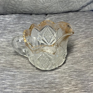 Antique - 1908 - Star & Crescent - US Glass Company - Breakfast Creamer - Gold Gilded - Clear Cut