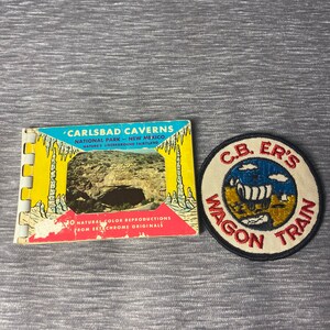 Vintage Carlsbad Caverns Souvenir Photo Book & Wagon Train Patch