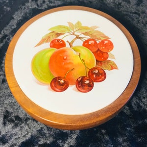 Vintage - 1980's - Hot Pad - Round Wood and Tile Trivet to Protect Counter and Table Top from Hot Dish - Oregon Myrtlewood Products