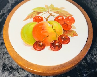 Vintage Myrtlewood Trivet: 1980s Fruit Tile Hot Pad
