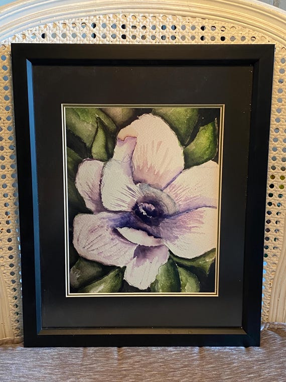額入り花の水彩画 - ブリアナ・ルヴォスタイル、マット加工 - Etsy 日本