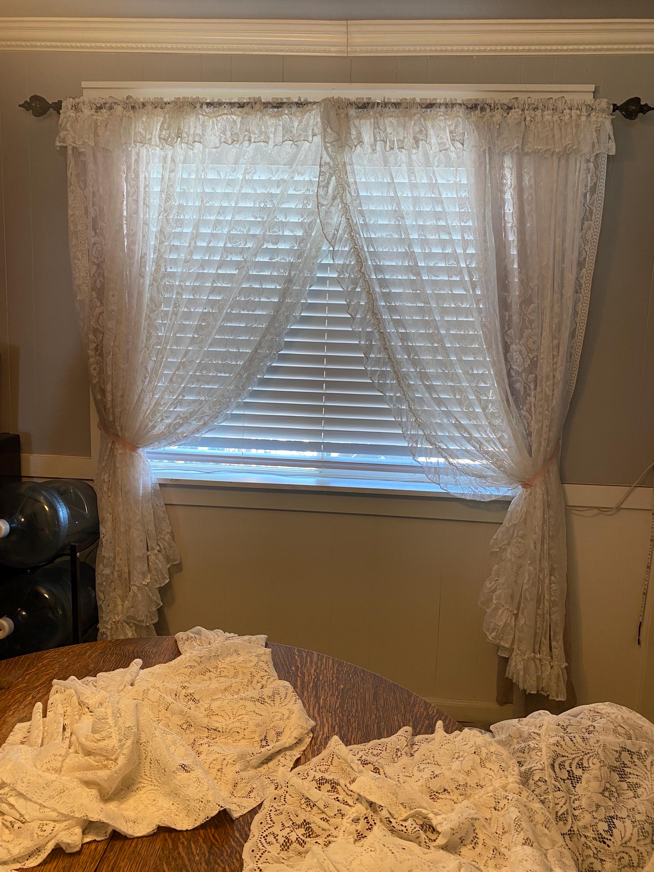Antique Lace Curtains Vintage Lace Curtains - Ruffled Double Drape, Sheer Panels - Etsy