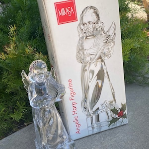 Crystal Angel - Vintage - 1990&#39;s - Mikasa Angelic Harp - Lead Crystal Figurine - Holiday Decor