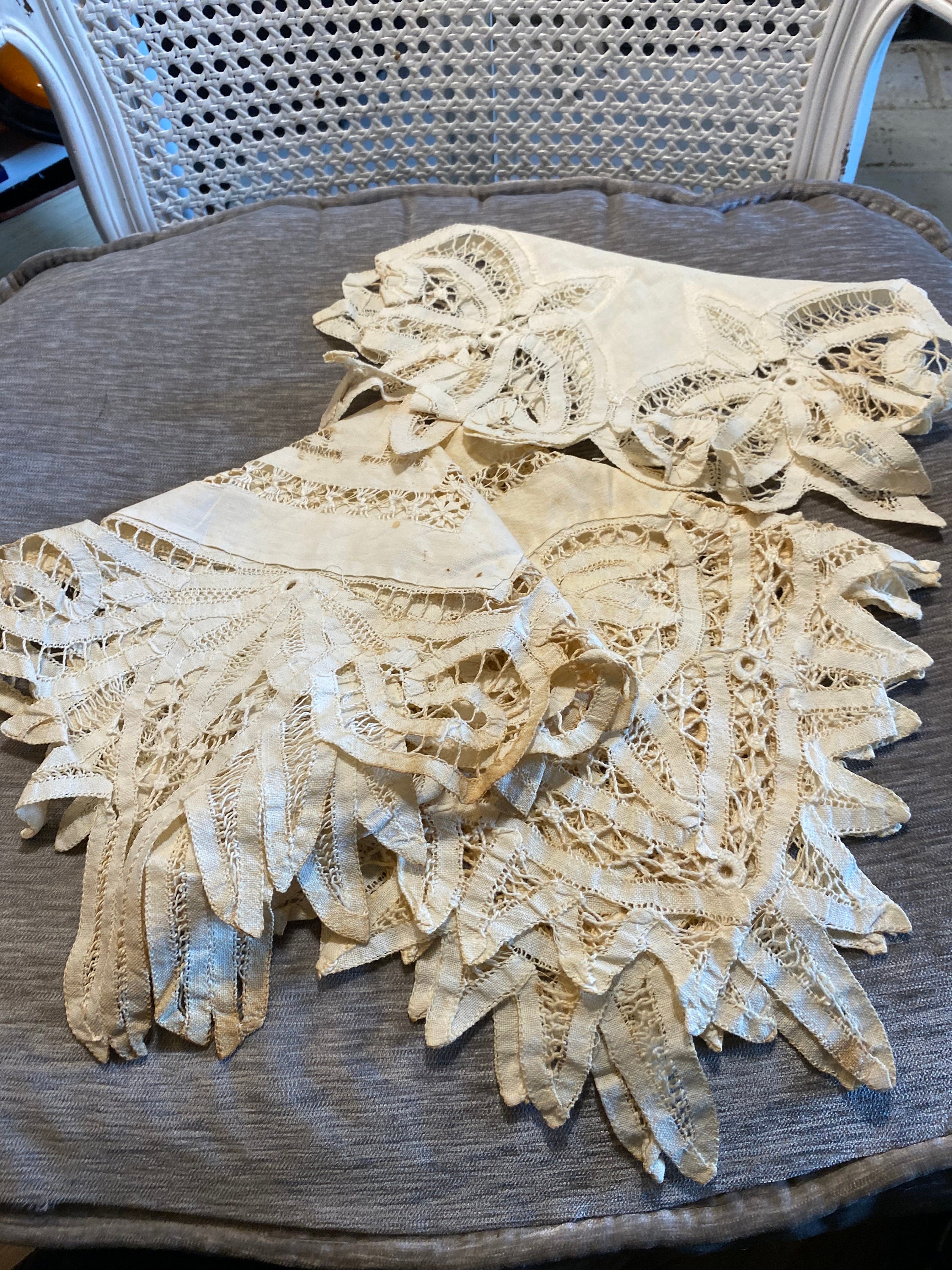 Vintage English Linen Doilies: Tea Dyed Cutwork, Set of 3