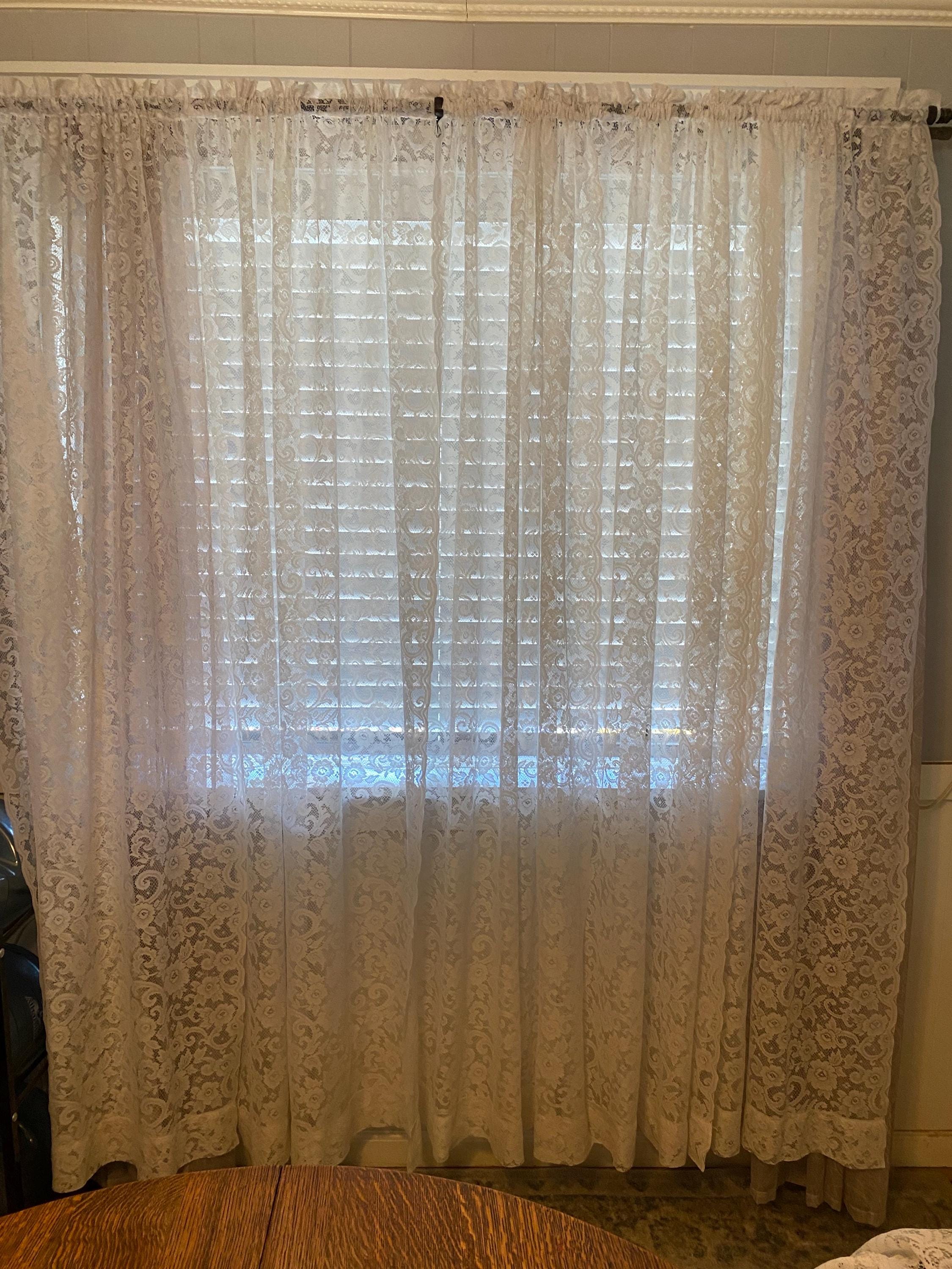 Vintage Lace Curtains - Ruffled Double Drape, Sheer Panels - Etsy