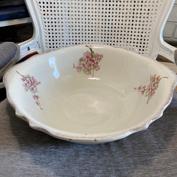 Antique -Late 1800's to Early 1900's -Large Water Wash Basin or Bowl -Cherry Blossoms -Marked "506." on Bottom -Gold Trim - 18" x 16.5" x 5"
