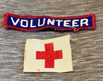 Vintage 1920s Red Cross Patches: Volunteer & Silk Patch Set