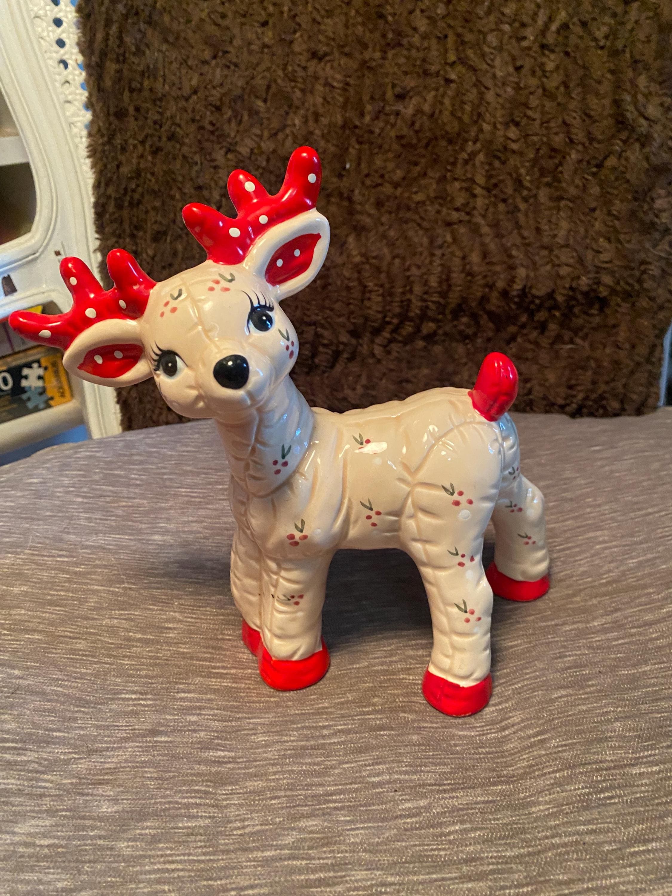 Tall Hand Painted Ceramic Reindeer - Etsy