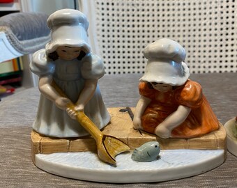 Vintage - 1970&#39;s - Sun-Bonnet Babies - Royal Bayreuth Designs - Two to Choose From -  Sunday (Sonntag) Fishing