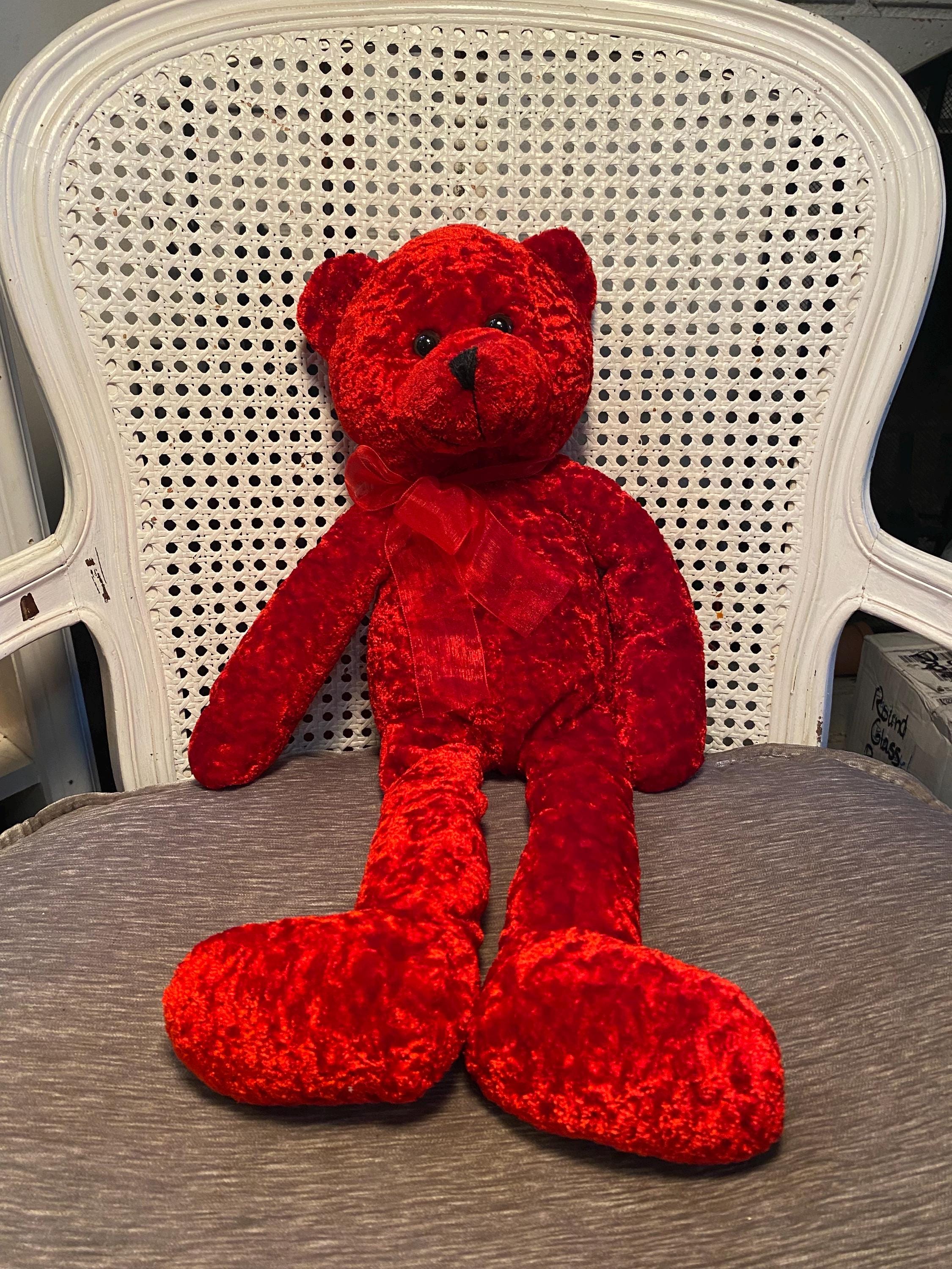 Vintage Red Crushed Velvet Plush Bear - 22