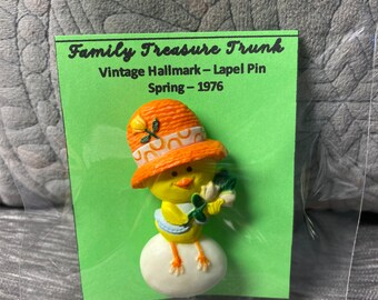 Hallmark Pin Brooch - Vintage - 1976  -Collectible -  Spring - Easter - &quot;Chickery-Chick&quot; - 2 Inches Tall - Yellow Baby Chick Sitting on Egg