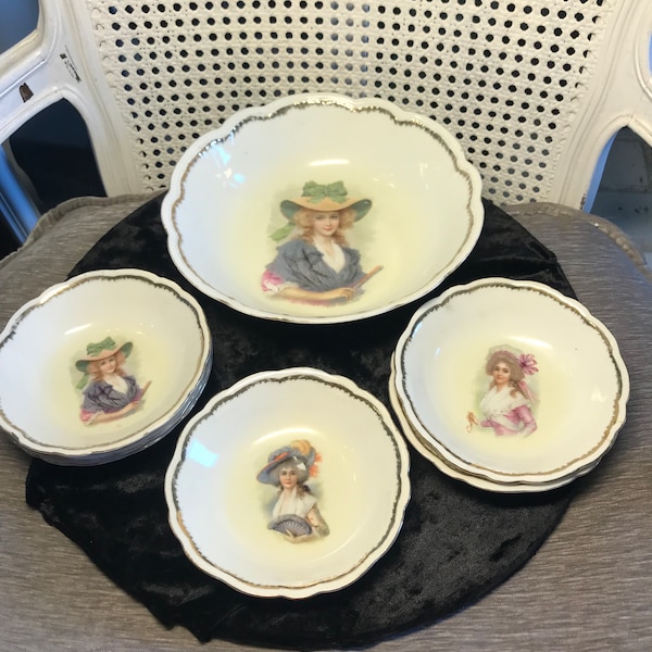 Antique Bowls -Early 1900's -Like Moschendorf Bavaria Crown Portrait Plates but No Markings - 1 Large Bowl and 6 Small Bowls to Choose From