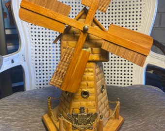 Vintage - 1970's- S. SPER BIJOU - Wooden Windmill - Music Box - Savings Bank - Plays "Un Cri Court Dans la Nuit" - by IAM