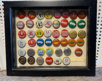 Vintage Beer & Soda Cap Collection: Black Shadow Box Display (9.5"x11.5"x2")