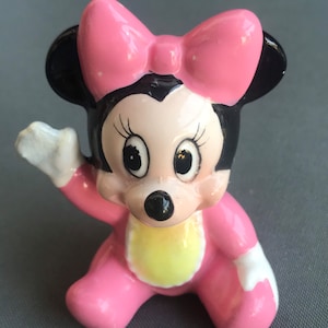 SELTENE VINTAGE - 1970er Baby Minnie Maus - Miniatur Figur - Porzellan Keramik - Disney Japan - Kostenloser Versand!!!