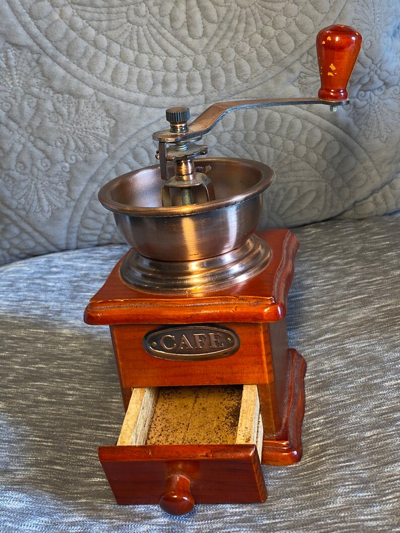 Vintage Wood and Copper Hand Coffee Grinder Box at Etsy