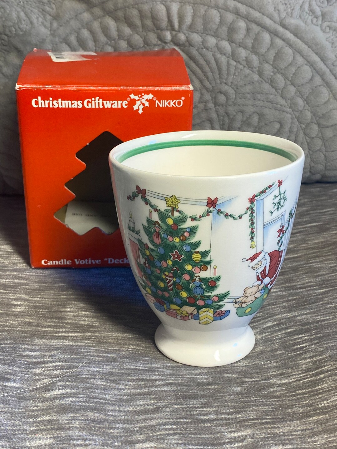 Spode Candle Holder Vintage 1980s Nikko deck the Halls Christmas Giftware 3.5 Votive White