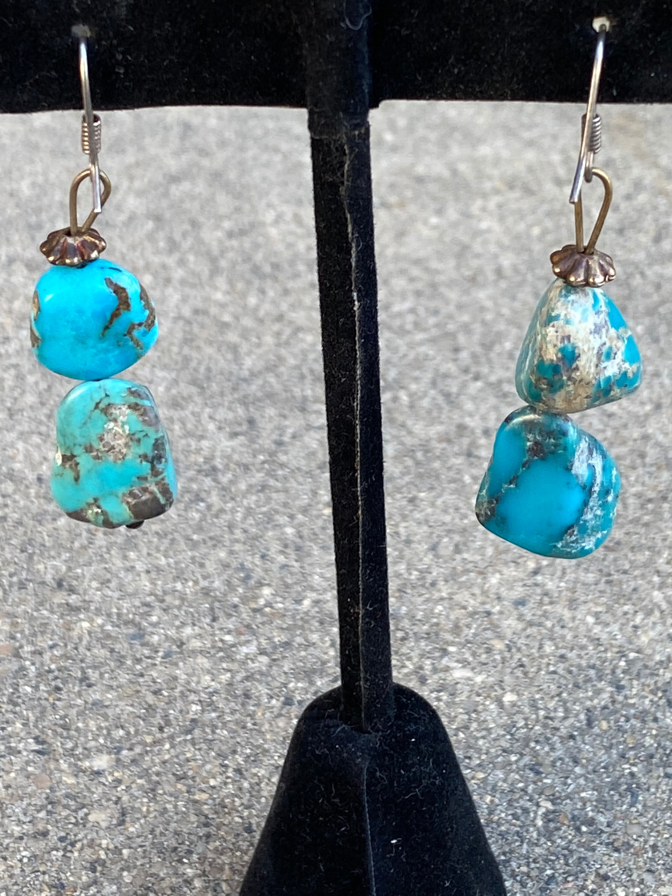 Boucles D'Oreilles Vintage 1970 Alpaca & Turquoise - Vieux Stock Neuf Parfait État - Dormeuses
