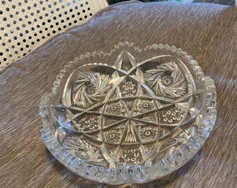 Vintage ABP Cut Glass Candy Dish: Starburst Pinwheel Design