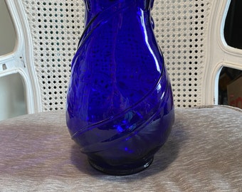 Vintage - 1970's - Cobalt Blue Glass Vase - Pressed Glass - No Makers Mark - 9.25" Tall x 6" Diameter (At Widest Point)