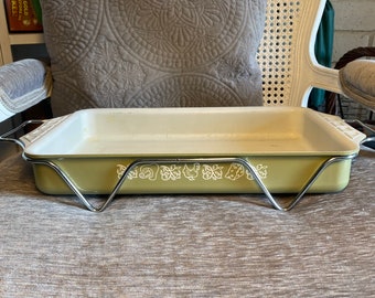 Vintage - 1970&#39;s -Nordic Ware -All Purpose -Bake, Cook & Serve -Lasagna Dish -Baking Dish -Avocado Green -Mushroom, Chicken, Cheese Pattern