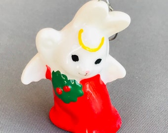 Vintage 1980s Ceramic Christmas Ornament: Sanrio-Like Angel Bunny