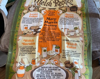 Vintage 1960s Welsh Recipes Tea Towel: Made in Britain