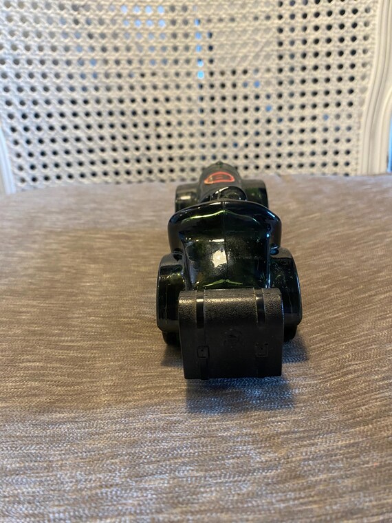 Vintage Avon "Straight Eight" Car Bottle: Dark Green Glass Decanter View 4