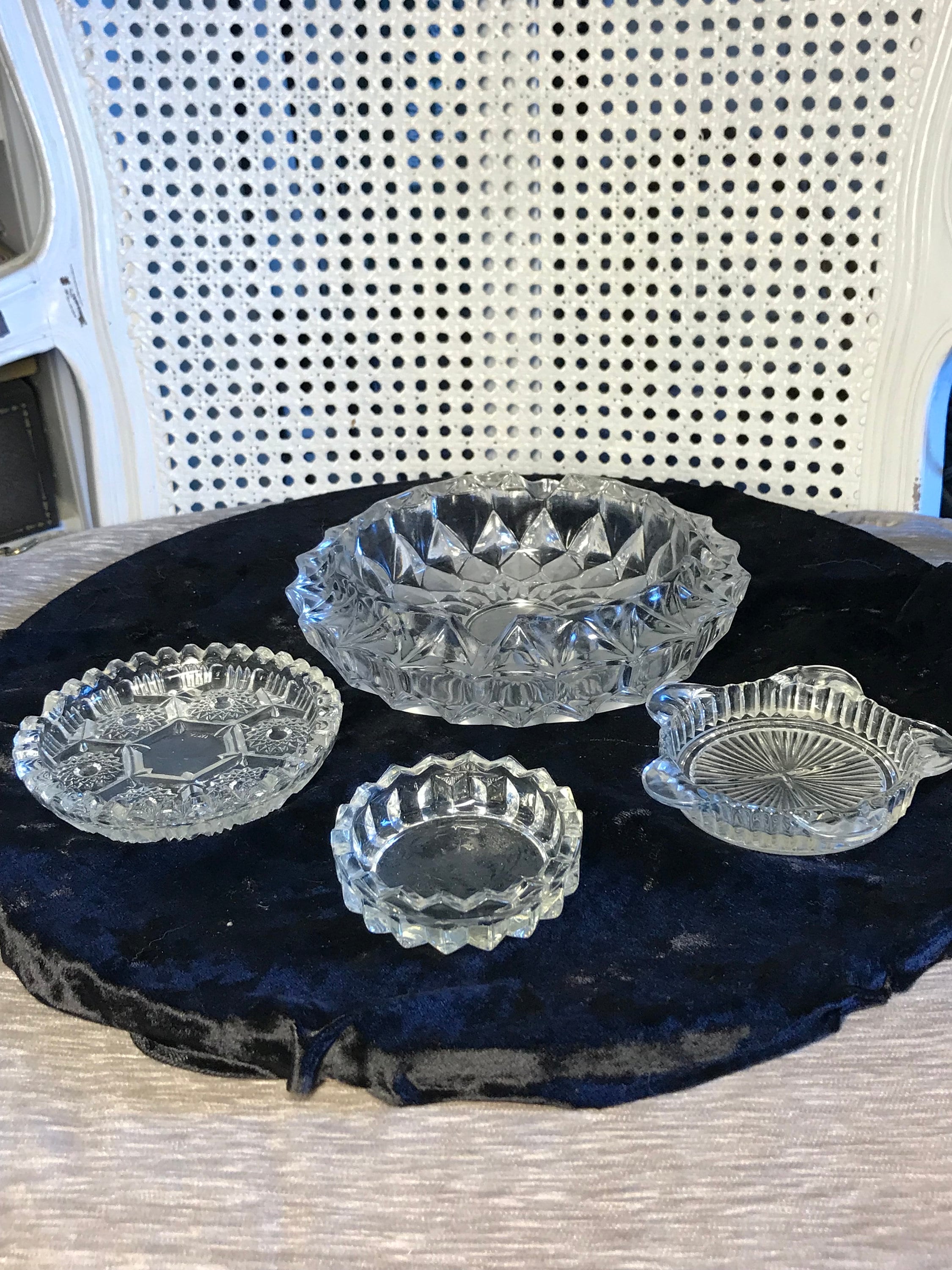 Vintage Lead Crystal Ashtrays - Set of 4 - Cut Glass Designs