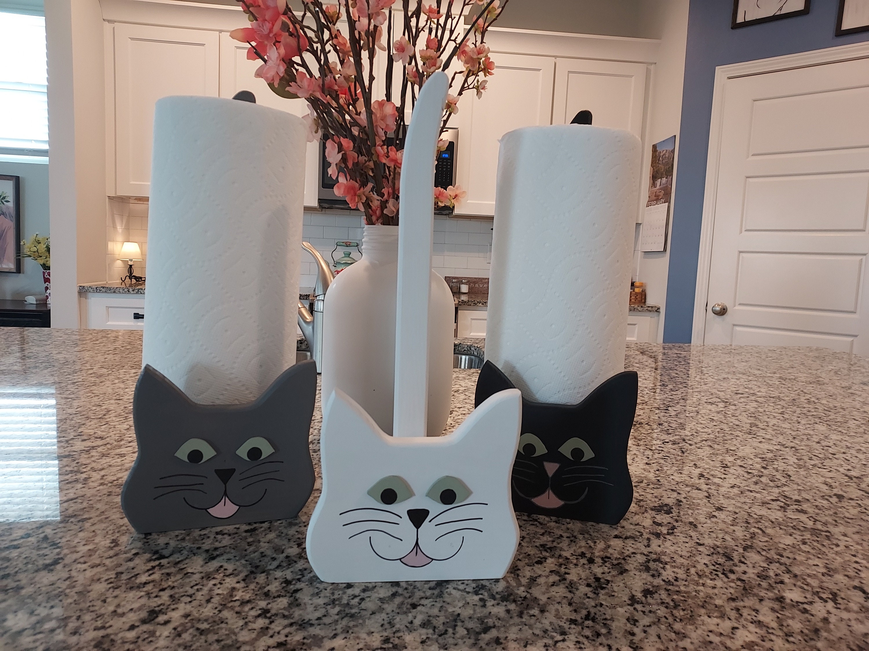 Plzzree Cat-Shaped Wooden Paper Towel Holder – Countertop Stand, Burlywood, 3 Pieces