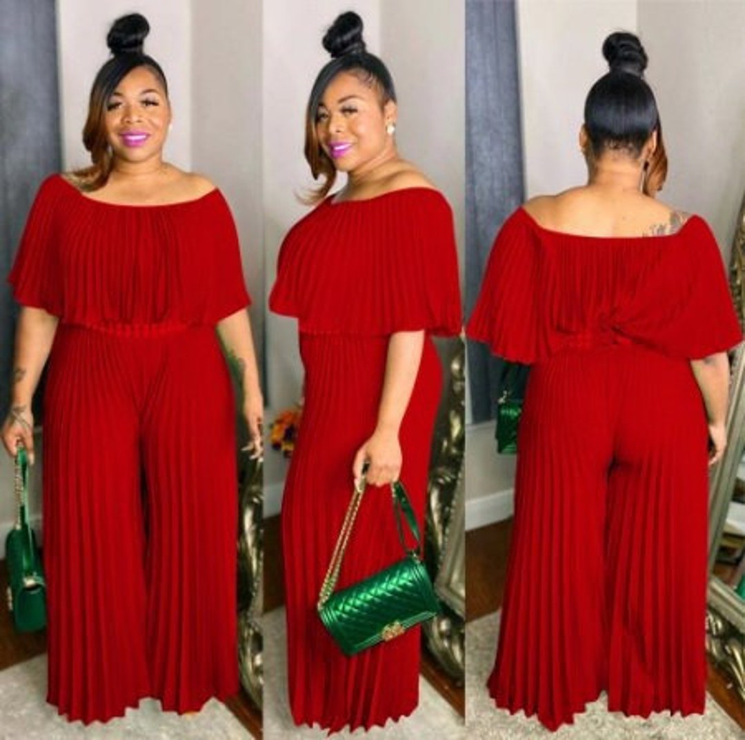 Plus Size Jumpsuit Jumpsuit With Wide Leg Pants, Full Length One Piece