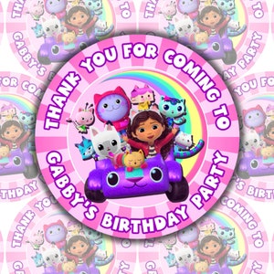 15 Gabby Dollhouse Themed Personalised Party Bag Stickers | Thank You For Coming To My Party Stickers | Sweet Cone Stickers