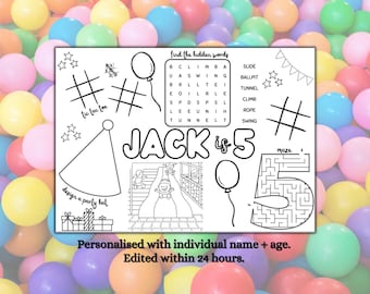 Personalised DIGITAL DOWNLOAD Soft Play Party Place Mat | Colouring Sheet | Activity Sheet