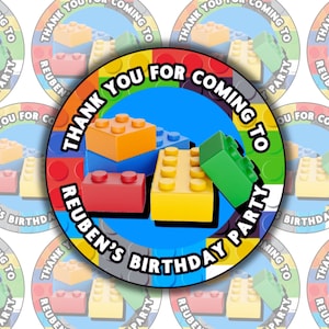 15 Lego Themed Personalised Party Bag Stickers | Thank You For Coming To My Party Stickers | Sweet Cone Stickers