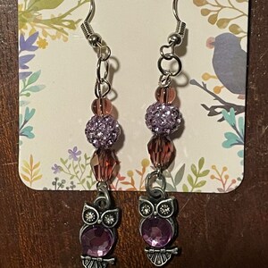 Purple Owl Earrings