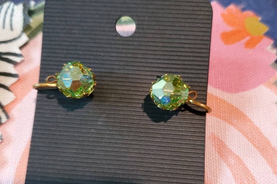 Vintage Stunning Clip Stud AB Green Earrings - image 1