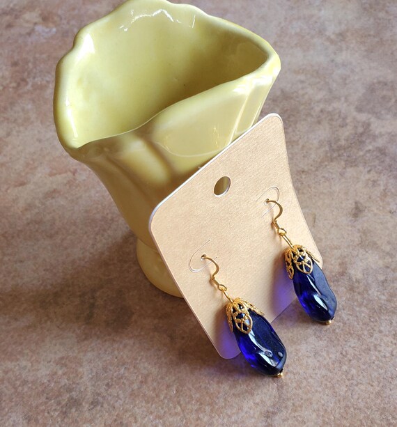 Dani Enamel Frame Drop Earrings in Gold Cobalt Blue Illusion main image 1