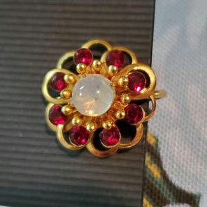 Vintage Red and Moonstone Gold Screwback earrings