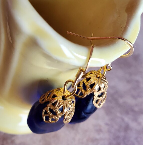 Dani Enamel Frame Drop Earrings in Gold Cobalt Blue Illusion main image 0