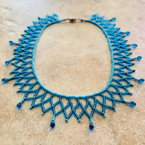 Vintage Turquoise Color Seed Bead and Weaved Choker Necklace