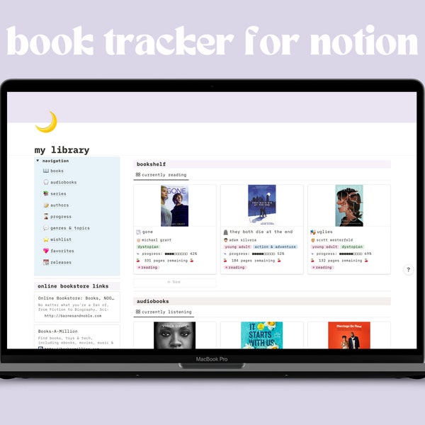 Notion Book Tracker, Notion Reading Tracker, Notion Audiobook Planner, Aesthetic Notion Template, Student Notion Planner